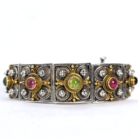 Konstantino Silver and Gold Ornate Bracelet with Gemstone Accents - Picture 2 of 14